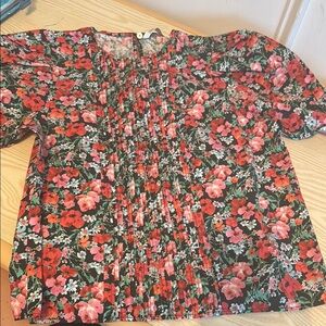 Floral Blouse with Red and Green Pattern
